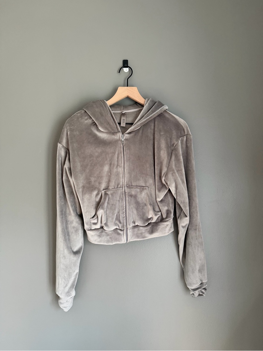 SKIMS Gray Velour Cropped Zip-Up Hoodie Jacket